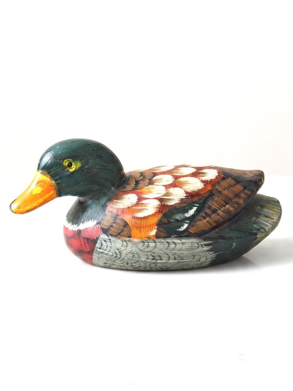 Vintage Hand Carved Wooden Duck Figurine Folk Art Painted Decor | Collectable